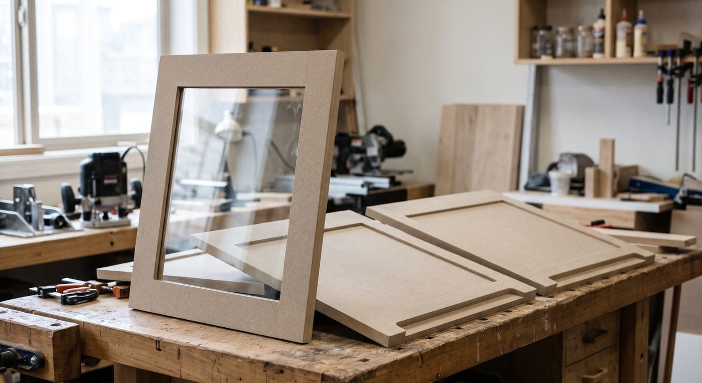 Cam lambalı çerçeve kapak ve kulp kanalı işlenmiş MDF kapaklar